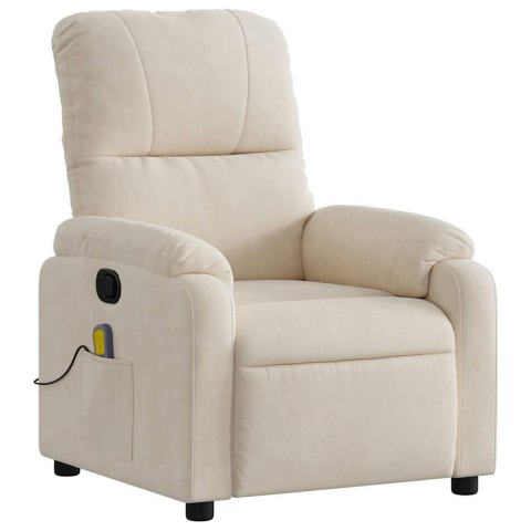 Rozkładany fotel masujący, beżowy, obity mikrofibrą