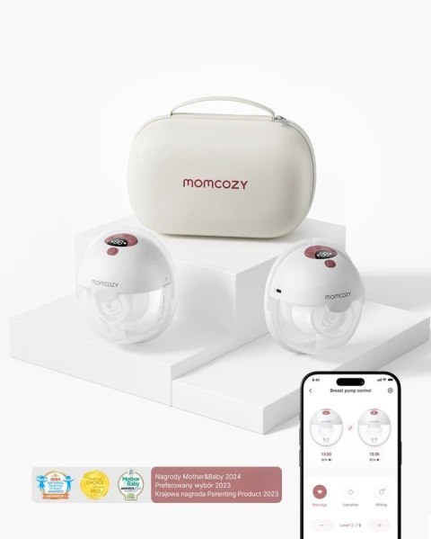 MOMCOZY M5 - noszony laktator, czerwony, zestaw podwójny
