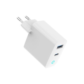 GEMBIRD 2-PORTOWA SZYBKA ŁADOWARKA SIECIOWA GAN (PD) USB (A+C), 30W, LED, BIAŁA