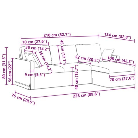Sofa Ciemnoszary 228 x 134 x 80 cm Aksamit