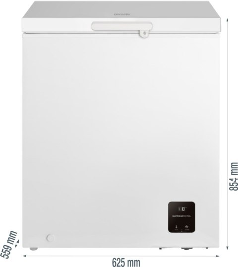 Zamrażarka skrzyniowa Gorenje FH14EAW | klasa E | 142 l | 7 kg/24h | 85 cm | FastFreeze | FreezeProtect -15°C | zamek | biały (O