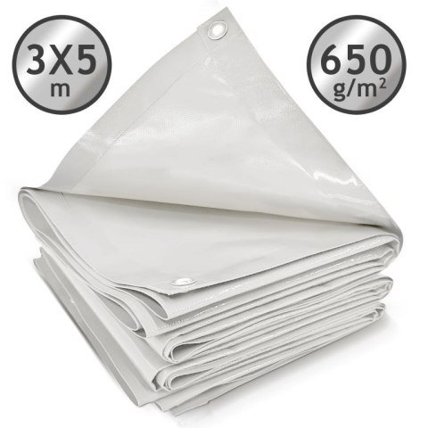 Plandeka JAGO 650 g/m², aluminiowe oczka, biała, 3x5 m