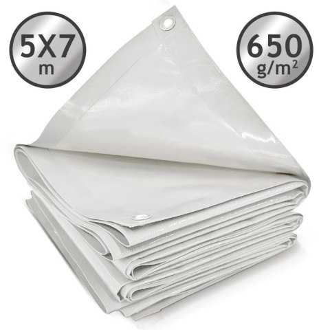 Plandeka JAGO 650 g/m², aluminiowe oczka, biała, 5x7 m