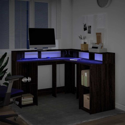 Biurko z podświetleniem LED, brązowy dąb, 130x130x91 cm