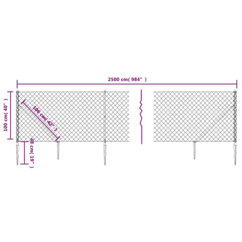 Ogrodzenie z siatki, z kotwami, antracytowe, 1x25 m