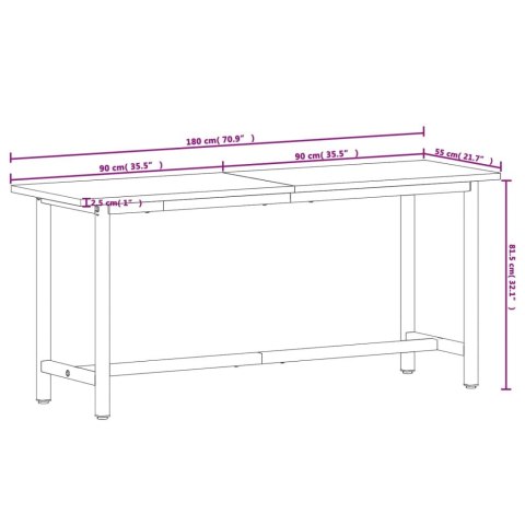 Stół roboczy, 180x55x81,5 cm, lite drewno bukowe i metal