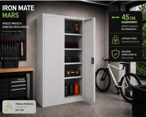 Iron Mate Szafa metalowa garażowa MARS 185 x 90 x 45 Szara RAL7035