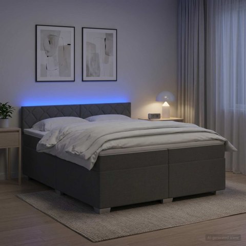 Łóżko Box Spring z materacem i LED ciemnoszary 200 x 200 cm