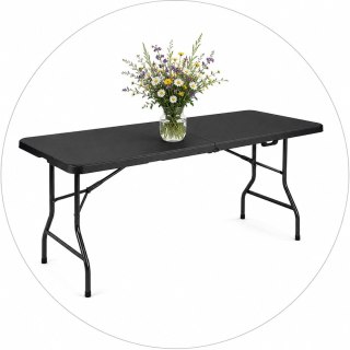 Stół ogrodowy składany 180 cm czarny HDPE walizka kempingowy