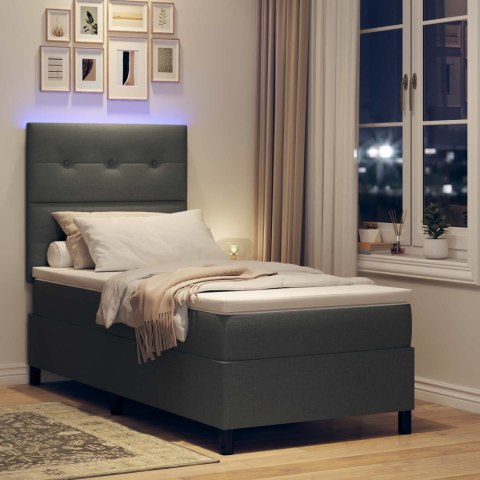 VidaXL Łóżko sprężynowe z paskami LED ciemno szary 90 x 200 cm tkanina
