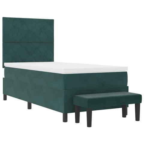 VidaXL Łóżko sprężynowe Z zagłówkiem Ciemnozielony 200 x 90 cm Aksamit