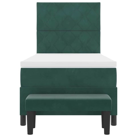 VidaXL Łóżko sprężynowe Z zagłówkiem Ciemnozielony 200 x 90 cm Aksamit