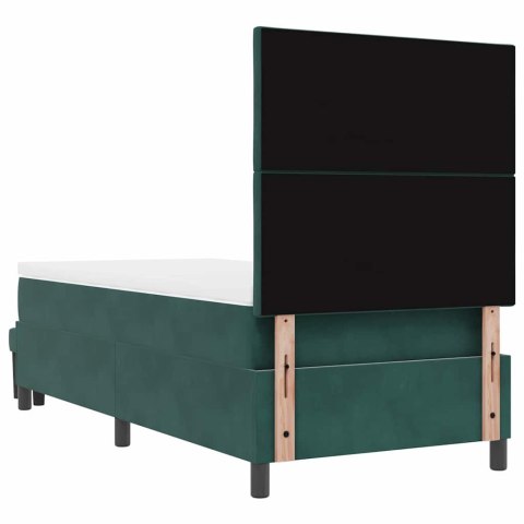 VidaXL Łóżko sprężynowe Z zagłówkiem Ciemnozielony 200 x 90 cm Aksamit
