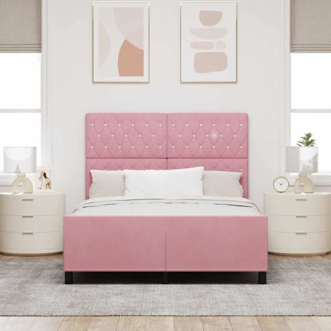 VidaXL Łóżko sprężynowe Z zagłówkiem Różowy 140 x 190 cm Aksamit