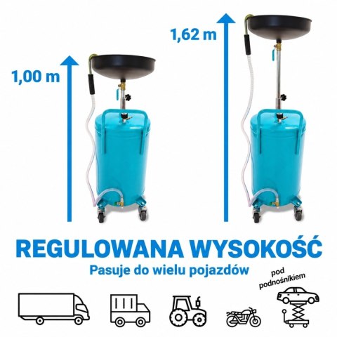 Przenośna mobilna Zlewarka do oleju Warsztatowa Regulowana ze zbiornikiem 80L