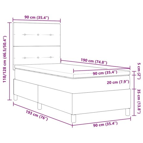 VidaXL Łóżko sprężynowe Z zagłówkiem Niebieski 90 x 190 cm tkanina