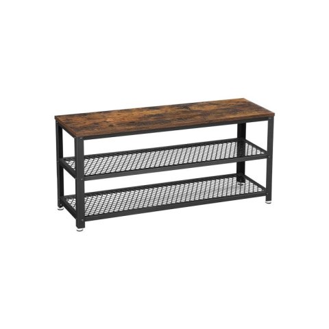 Industrialna ławka z półkami na buty, drewno i metal, 100 cm