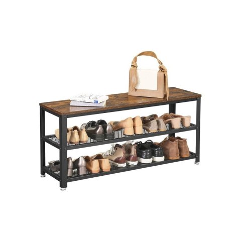 Industrialna ławka z półkami na buty, drewno i metal, 100 cm