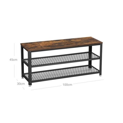 Industrialna ławka z półkami na buty, drewno i metal, 100 cm