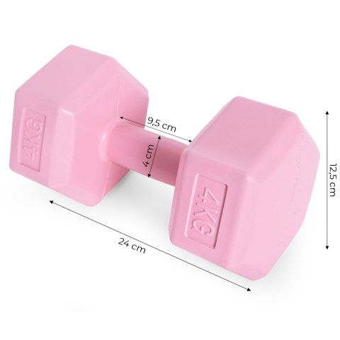 Hantle sześciokątne zestaw 2x4 kg ciężarki do ćwiczeń obciążniki fitness różowe MOVEPRO