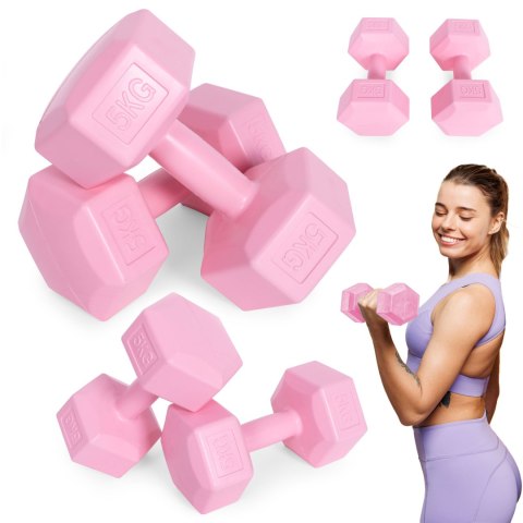 Hantle sześciokątne zestaw 2x5 kg ciężarki do ćwiczeń obciążniki fitness różowe MOVEPRO