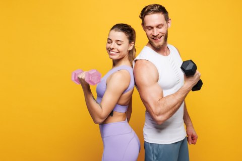 Hantle sześciokątne zestaw 2x5 kg ciężarki do ćwiczeń obciążniki fitness różowe MOVEPRO