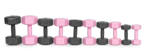 Hantle sześciokątne zestaw 2x5 kg ciężarki do ćwiczeń obciążniki fitness różowe MOVEPRO