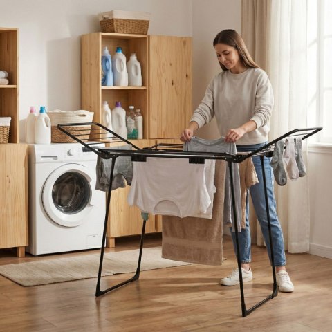 Suszarka na pranie odzież bieliznę stojąca 25 metrów 4 skrzydła składana czarna ModernHome
