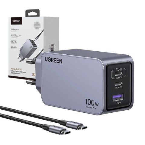 Ładowarka sieciowa UGREEN Nexode Pro 100W USB 2xUSB-C (szara)