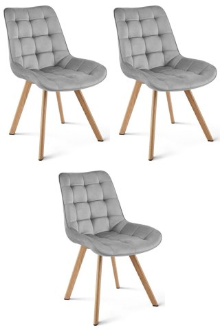 Krzesło SORIA - aksamit szary jasny / nogi dąb x 3