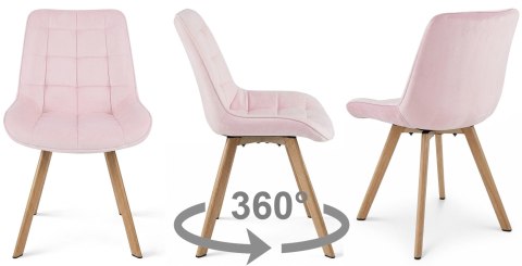 Krzesło SORIA 360 - aksamit róż jasny / nogi dąb x 4