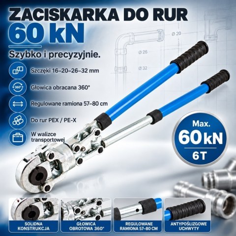 Praska do rur PEX ALU-PEX BITUXX 6 ton - zestaw 12 szczęk TH U V