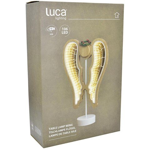 ANIOŁ DEKORACYJNY SKRZYDŁA DREWNIANY 106 LED INFINITY 37CM USB LUCA