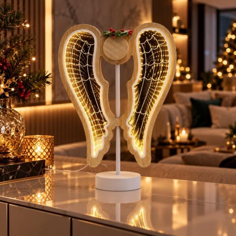 ANIOŁ DEKORACYJNY SKRZYDŁA DREWNIANY 106 LED INFINITY 37CM USB LUCA