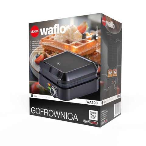 ELDOM GOFROWNICA WA900 WAFLO 1200-2000W, PŁYNNA REGULACJA TEMPERATURY, BLOKADA POKRYWY, NIENAGRZWAJĄCY SIE UCHWYT