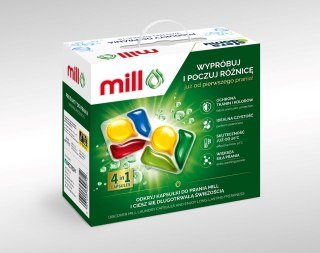 Zestaw środków do pralek Mill - kapsułki 2×30 szt. + perfumy do tkanin 750 ml + płyn do pralek 300 ml