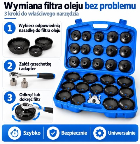 Zestaw kluczy do filtrów oleju BITUXX 30 el. nasadki 65-120 mm adapter CrV 30szt