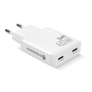 EVERACTIVE ŁADOWARKA SIECIOWA GAN SUPER SLIM 2X USB-C PD 45W BIAŁA SC-465Q