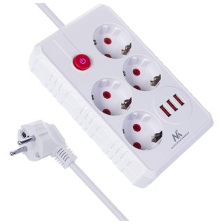 MACLEAN LISTWA ZASILAJĄCA, PRZEDŁUŻACZ 4 GNIAZDA + 3XUSB, 110-240V AC 50/60HZ, 2.1A MAX 2500W, 3M, BIAŁA MCE393 W