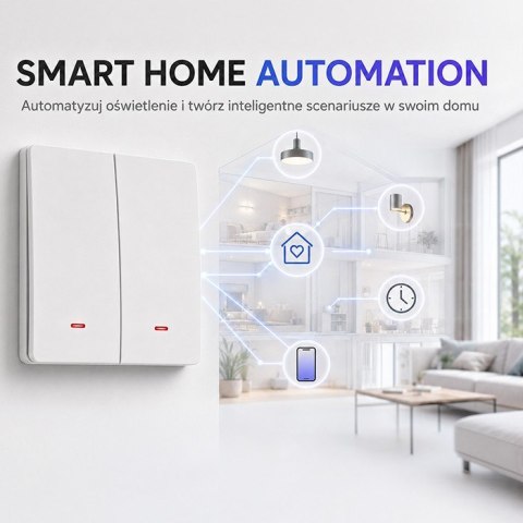 QOLTEC WŁĄCZNIK/WYŁĄCZNIK ŚWIATŁA | 2-KANAŁOWY | WI-FI | TIMER | TUYA | BIAŁY