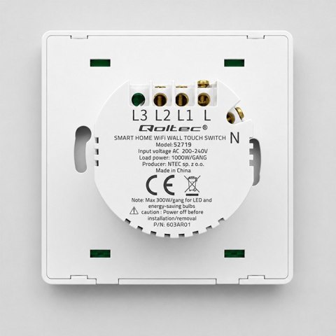 QOLTEC WŁĄCZNIK/WYŁĄCZNIK ŚWIATŁA | 1-KANAŁOWY | WI-FI | TIMER | TUYA | BIAŁY