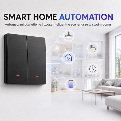 QOLTEC WŁĄCZNIK/WYŁĄCZNIK ŚWIATŁA | 2-KANAŁOWY | WI-FI | TIMER | TUYA | CZARNY