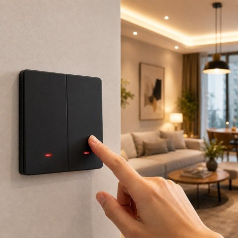QOLTEC WŁĄCZNIK/WYŁĄCZNIK ŚWIATŁA | 2-KANAŁOWY | WI-FI | TIMER | TUYA | CZARNY