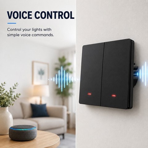 QOLTEC WŁĄCZNIK/WYŁĄCZNIK ŚWIATŁA | 2-KANAŁOWY | WI-FI | TIMER | TUYA | CZARNY
