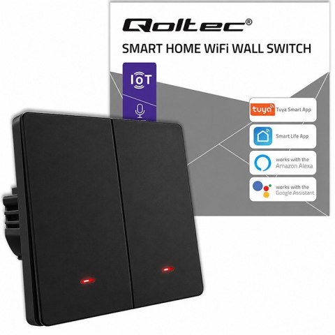 QOLTEC WŁĄCZNIK/WYŁĄCZNIK ŚWIATŁA | 2-KANAŁOWY | WI-FI | TIMER | TUYA | CZARNY