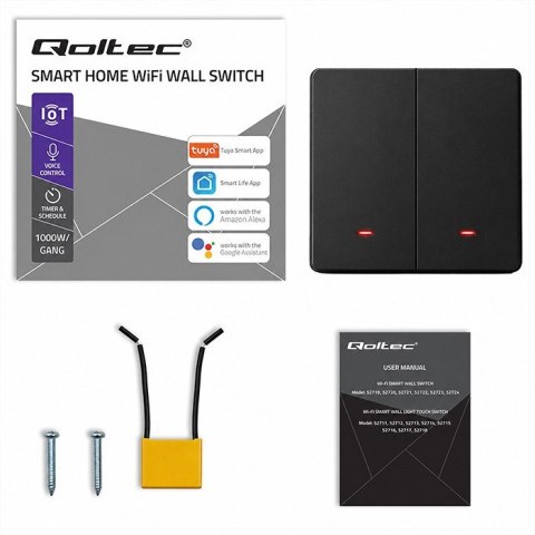QOLTEC WŁĄCZNIK/WYŁĄCZNIK ŚWIATŁA | 2-KANAŁOWY | WI-FI | TIMER | TUYA | CZARNY