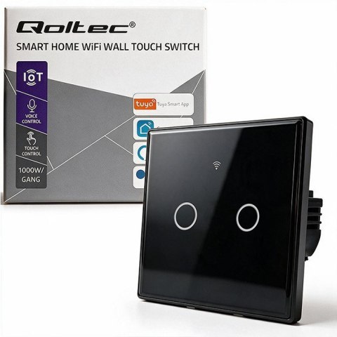 QOLTEC WŁĄCZNIK/WYŁĄCZNIK ŚWIATŁA | DOTYKOWY 2-KANAŁOWY | WI-FI | TIMER | TUYA | CZARNY