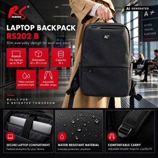 NANORS PLECAK NA LAPTOPA NANORS, 15,6", CZARNY, 41X29X4, WODOODPORNY RS202 B RS202 B