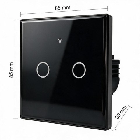 QOLTEC WŁĄCZNIK/WYŁĄCZNIK ŚWIATŁA | DOTYKOWY 2-KANAŁOWY | WI-FI | TIMER | TUYA | CZARNY