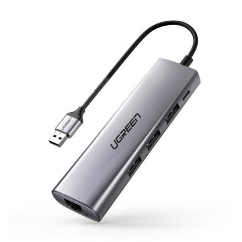 5w1 HUB Adapter USB-A 3.0 - RJ45 / 3x USB-A 3.0 / micro USB - szary